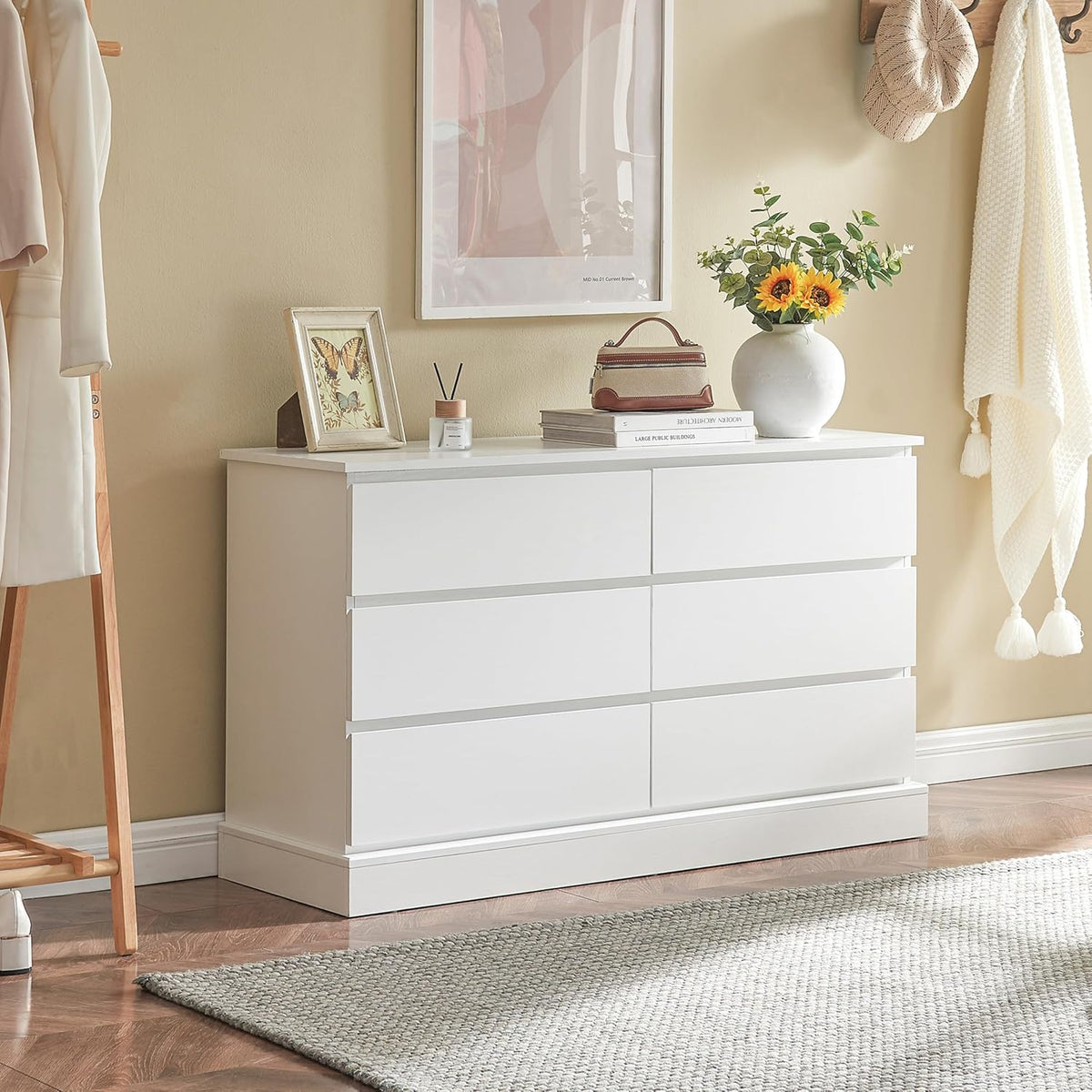 White 6 Drawer Wood Dresser O199