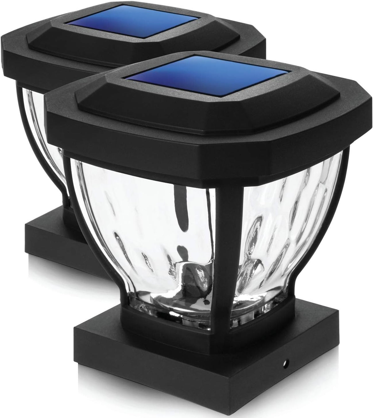 Solar Glass LED Post Cap Lights Black 2-Pack F124292