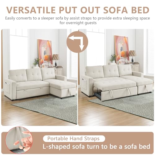 Light Gray Chenille Reversible Sleeper Sectional Sofa with Storage Chaise Q108875
