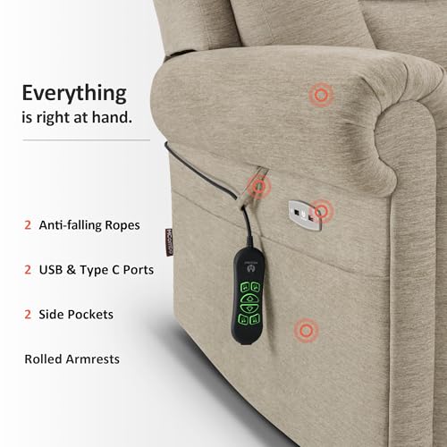 Triple Motor Power Lift Recliner Chair with Massage and Heating, Fabric C6385
