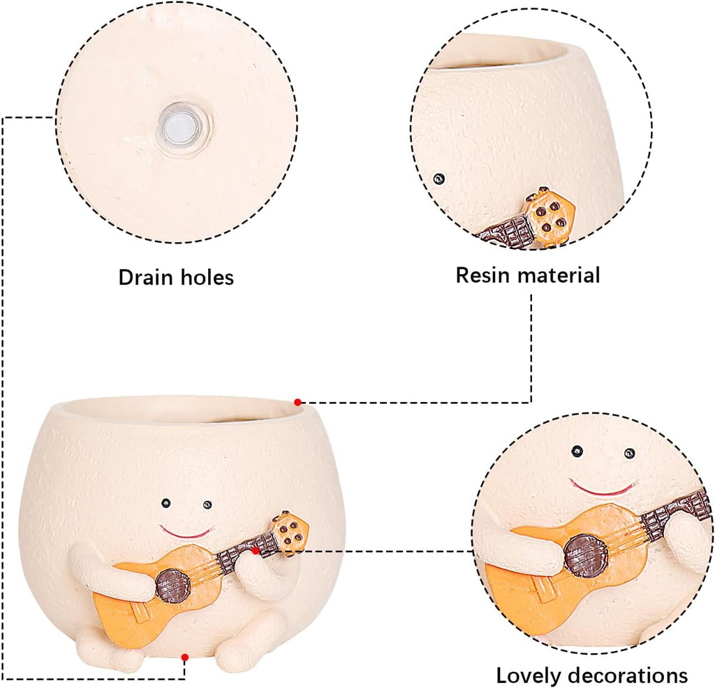 Smiley Guitar Head Succulent Pots with Drainage Hole K51375