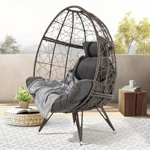 Black Wicker Egg Chair with Cushion G576074