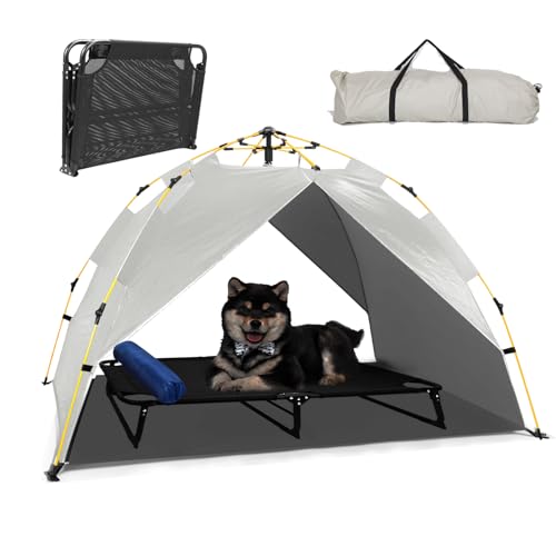 Raised Dog Bed Cot with Canopy Shade Tent & Bolster, Portable Chew-Resistance Cooling Pet Bed L170443