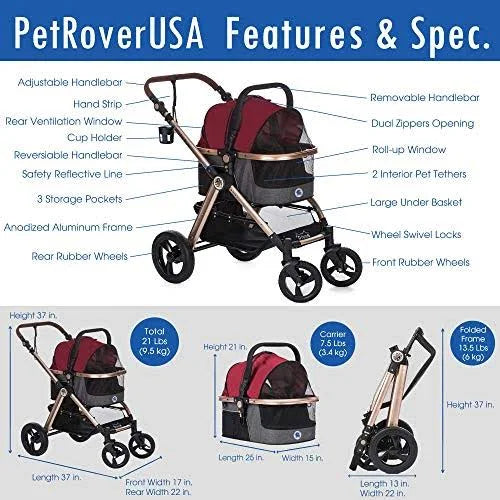 Pet Stroller with Detachable Carrier Z258352