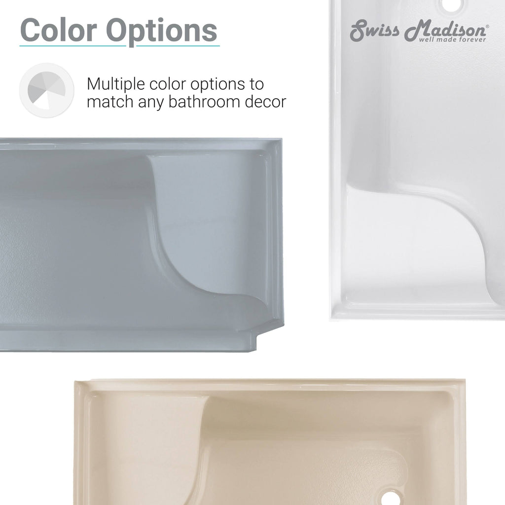 Gray Single Threshold Shower Base with Left Hand Drain and Integral Right Hand Seat S75805