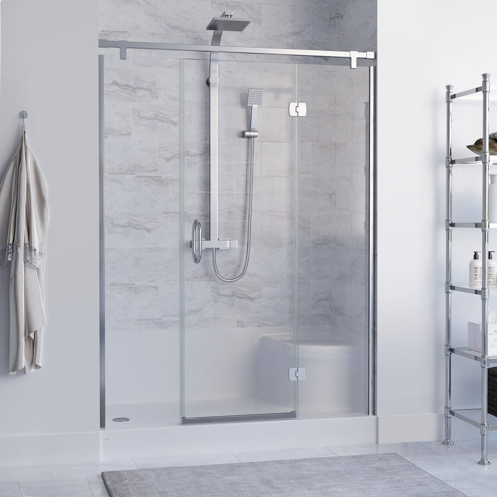 Gray Single Threshold Shower Base with Left Hand Drain and Integral Right Hand Seat S75805