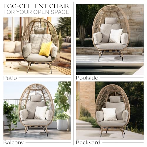 Black Wicker Egg Chair with Cushion G576074