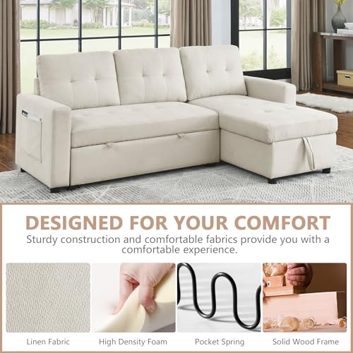 Light Gray Chenille Reversible Sleeper Sectional Sofa with Storage Chaise Q108875