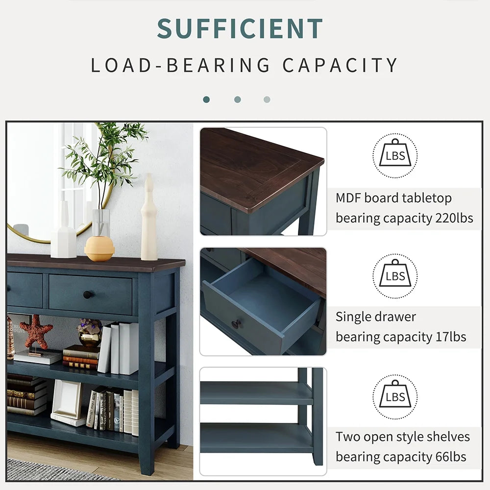 Navy Storage Console Table with 3 Drawers and 2 Shelves Y630