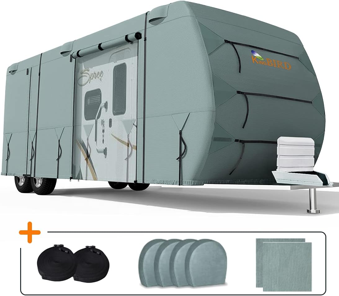 Extra-Thick 4 Layers Travel Trailer RV Cover with Tire Covers P738039