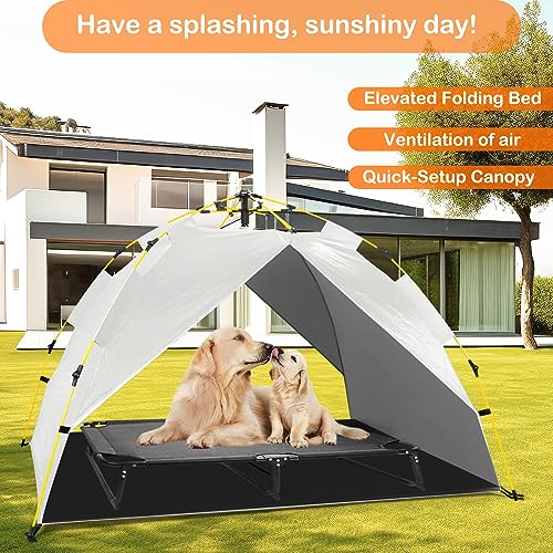 Raised Dog Bed Cot with Canopy Shade Tent & Bolster, Portable Chew-Resistance Cooling Pet Bed L170443