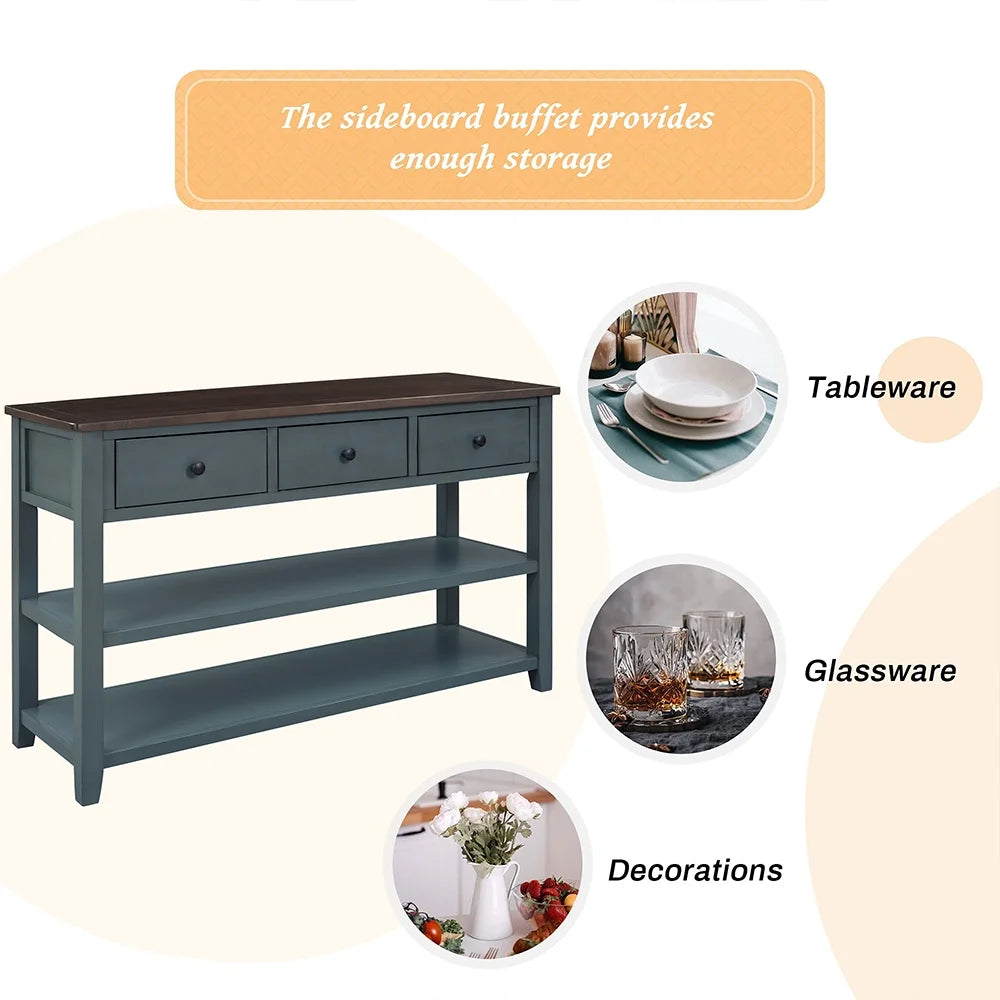 Navy Storage Console Table with 3 Drawers and 2 Shelves Y630