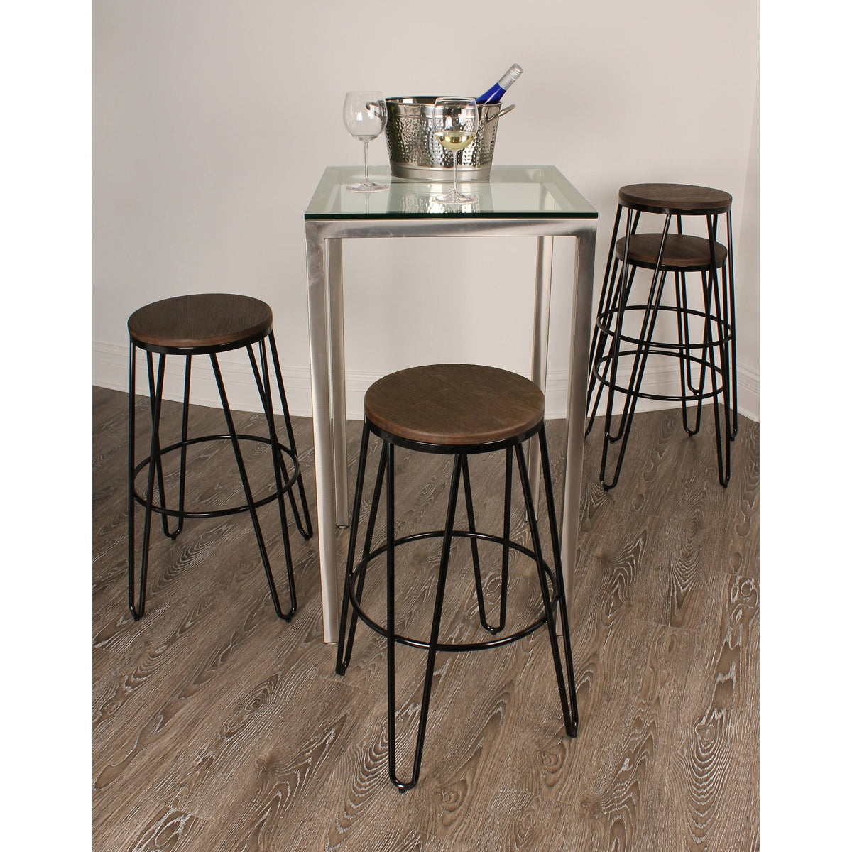 White Wood and Metal Bar Stools Set of 4 W760744