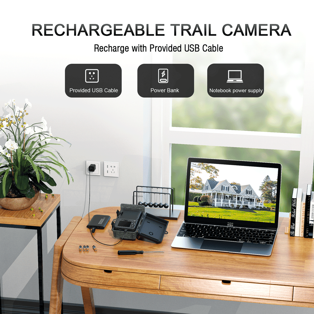 Solar Powered Trail Camera with SD Card Rechargeable 4400mAh 4K 48MP WiFi Night Vision Waterproof IP66 G705728