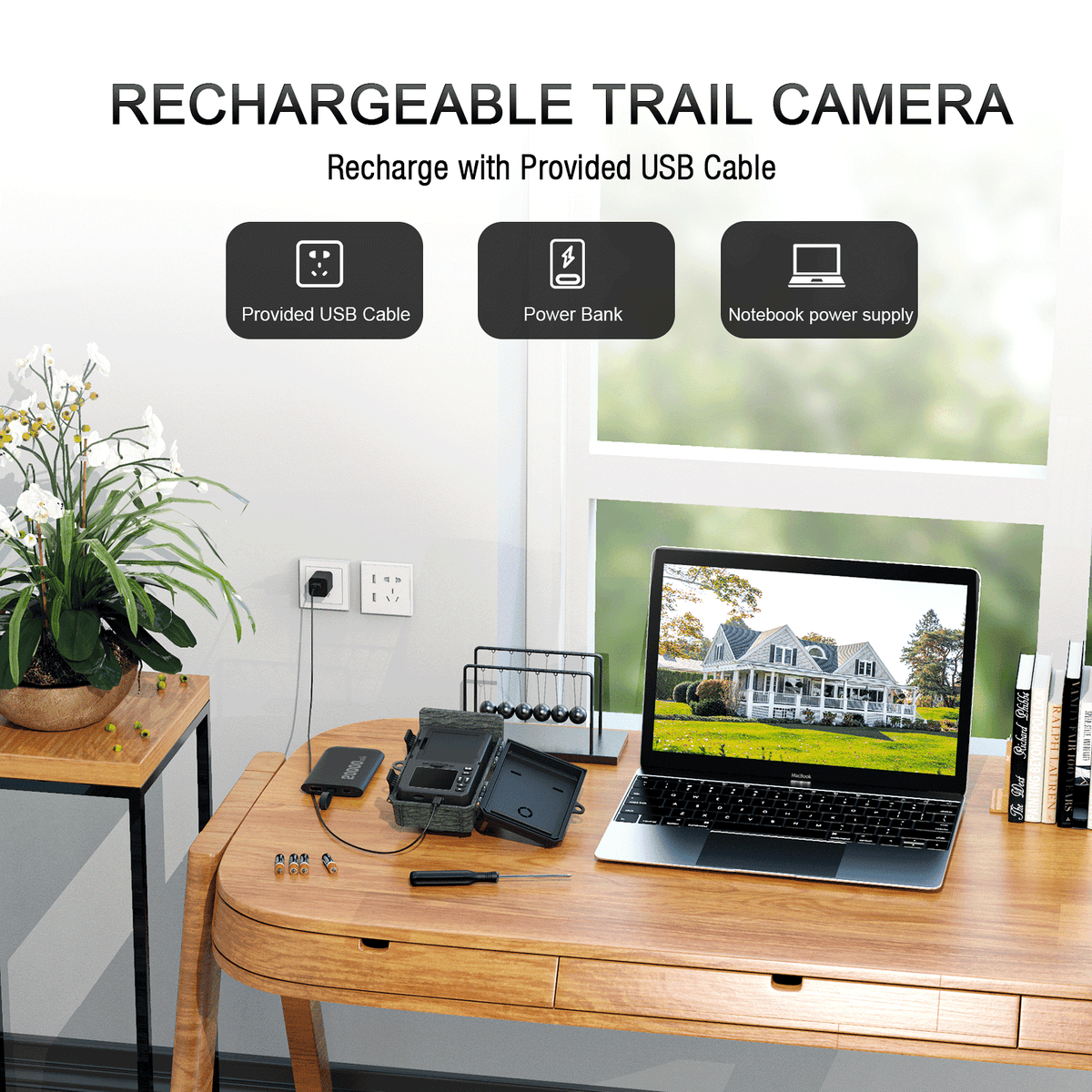 Solar Powered Trail Camera with SD Card Rechargeable 4400mAh 4K 48MP WiFi Night Vision Waterproof IP66 G705728
