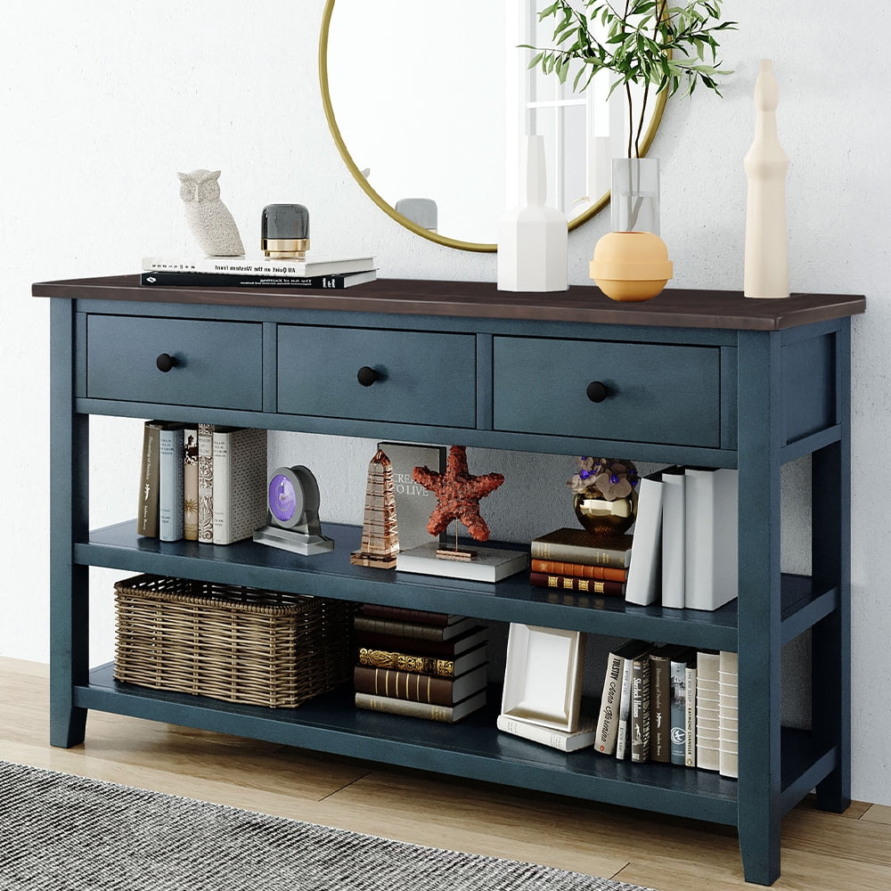 Navy Storage Console Table with 3 Drawers and 2 Shelves Y630