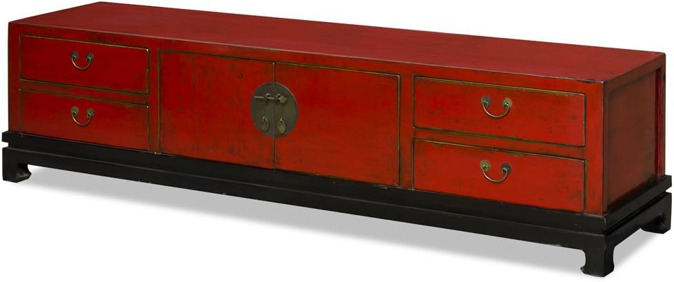 Distressed Red Media Cabinet C6147