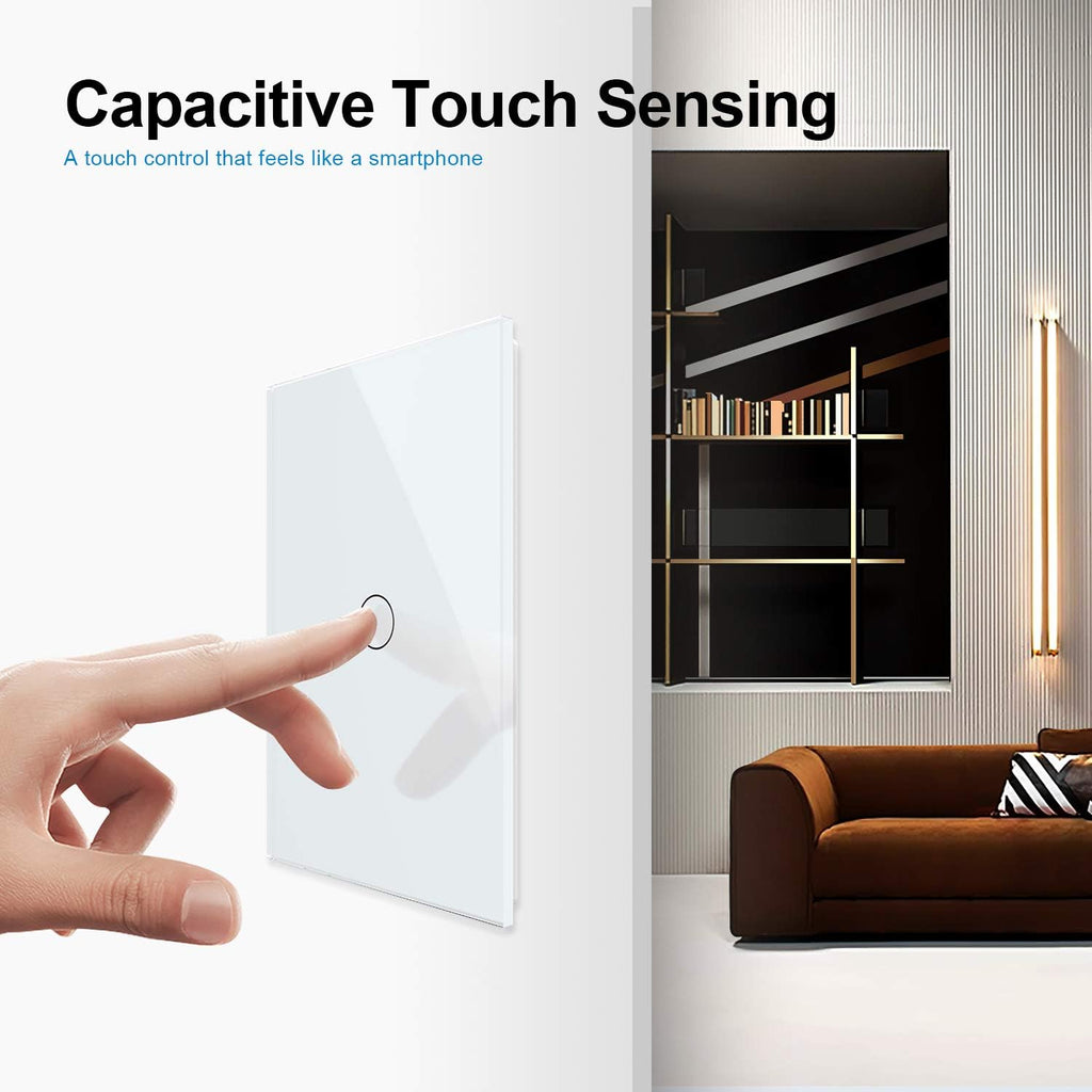 White 1 Gang 1 Way Tempered Glass Touch Light Switch, 2 Pack K773