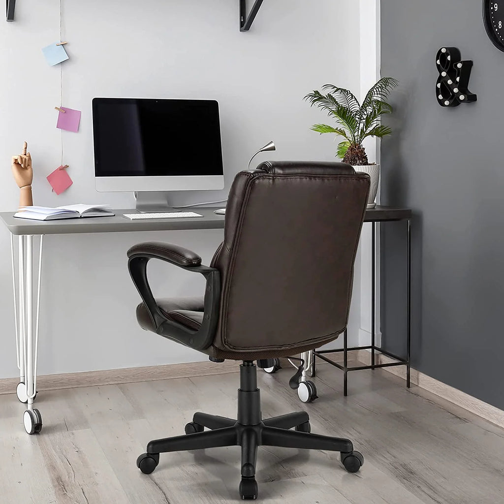 Dark Brown Leather Ergonomic Mid Back Office Chair D156
