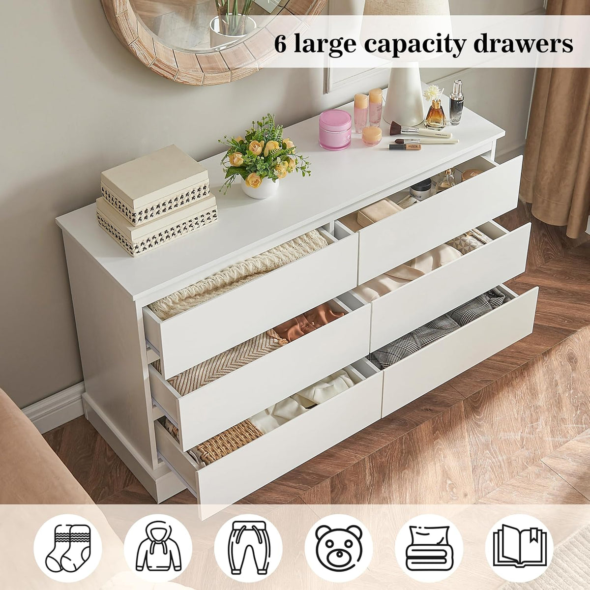 White 6 Drawer Wood Dresser O199