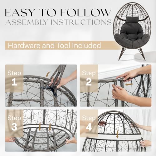 Black Wicker Egg Chair with Cushion G576074