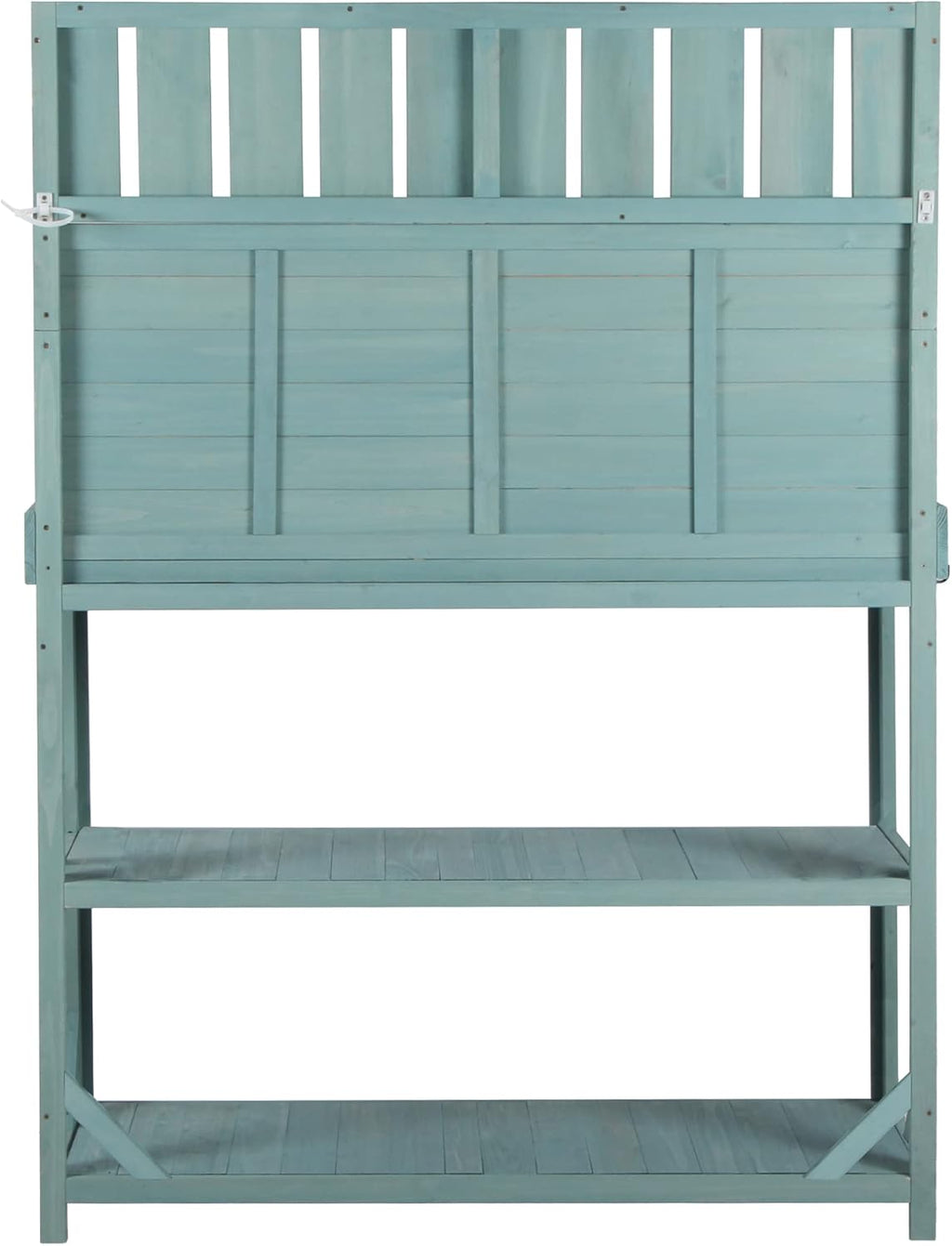 Green Wooden Potting Bench Table with 4 Storage Shelves and 3 Side Hook L48587