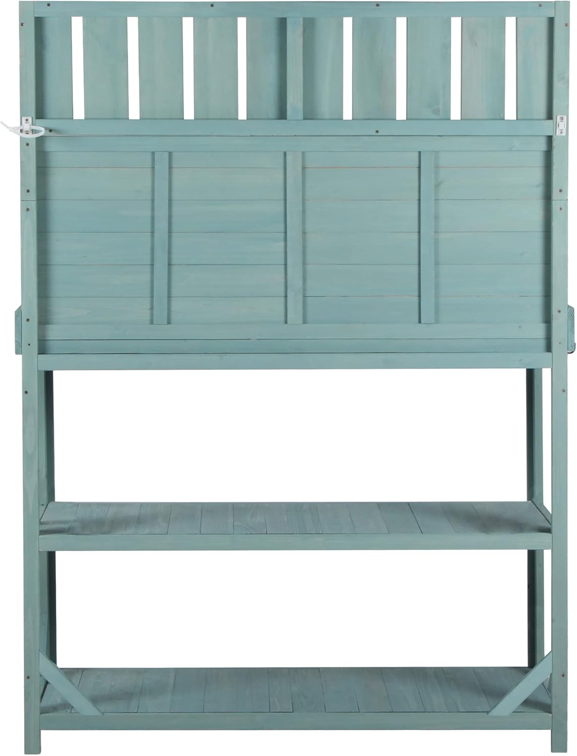 Green Wooden Potting Bench Table with 4 Storage Shelves and 3 Side Hook L48587