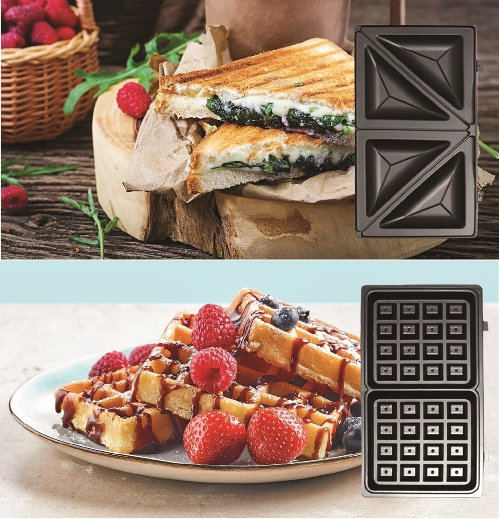 4-in-1 Waffle Maker with Removable Non-Stick Cast Iron Plates R4707