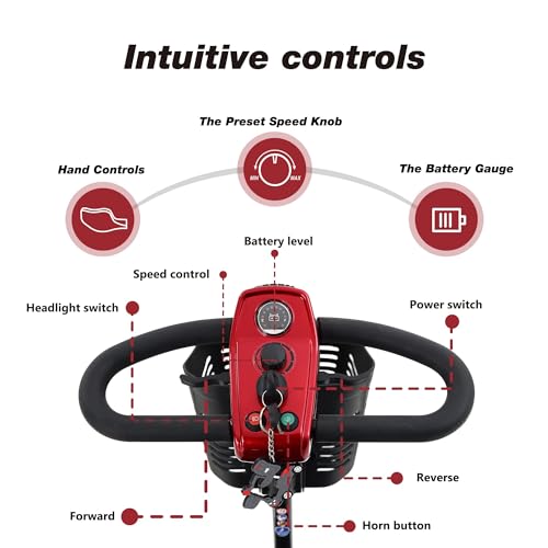 Red Foldable Electric Mobility Scooter with Basket V262933