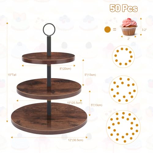 2 Set 3 Tier Cupcake Stand, Wood Veneer Serving Tray, 8"x10"x12" M476487