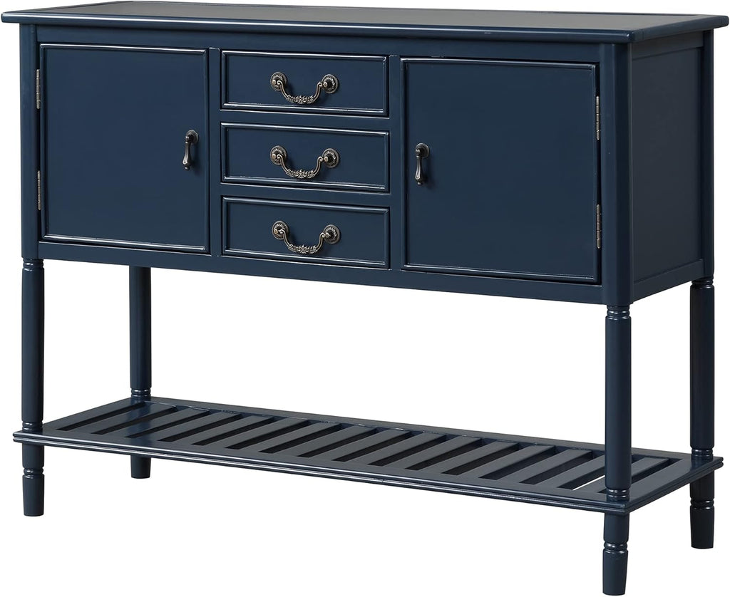 Solid Wood Console Table with 3 Drawers, 2 Cabinet and 1 Shelf J378