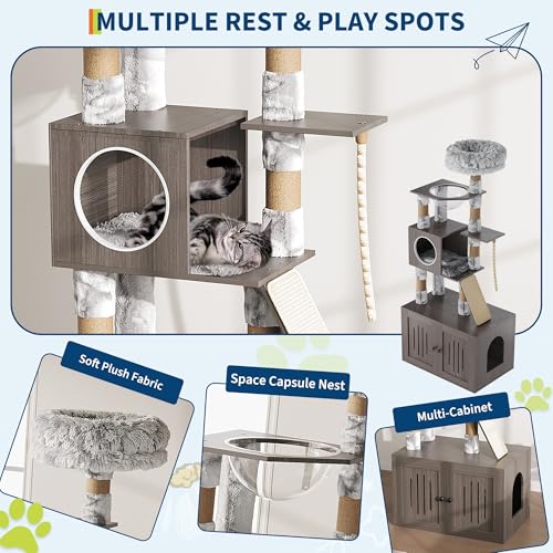 66.9-Inch Grey Cat Tree with Litter Box Enclosure G253
