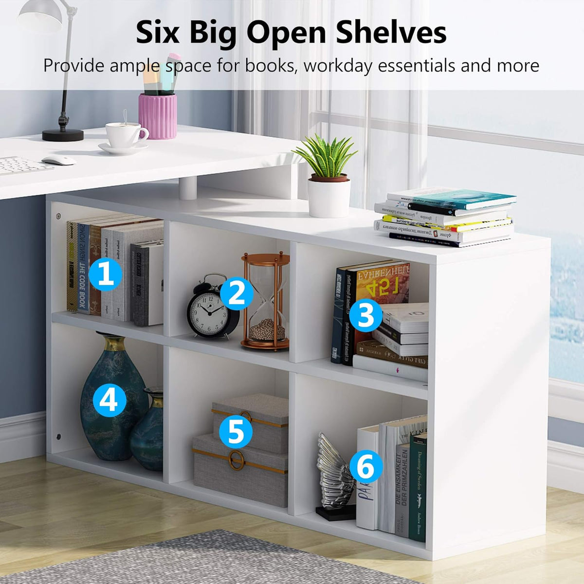 L-Shaped Computer Desk with Storage, 55 Inch Rotating Corner Office Desk V2497