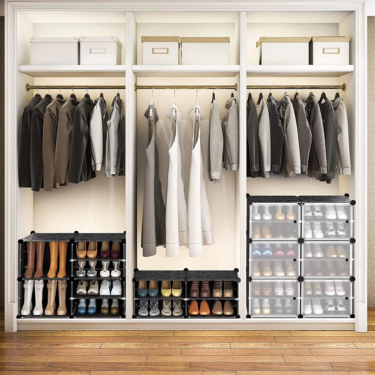 Black 8 Tier Plastic Shoe Storage Cabinet with Doors I955