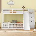 White Twin Over Full Bunk Bed with Slide and Storage Staircase R447265