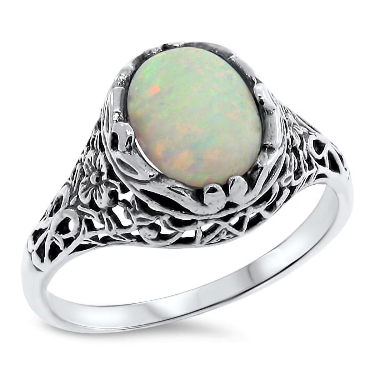925 Sterling Silver Lab-Created Opal Ring D6383