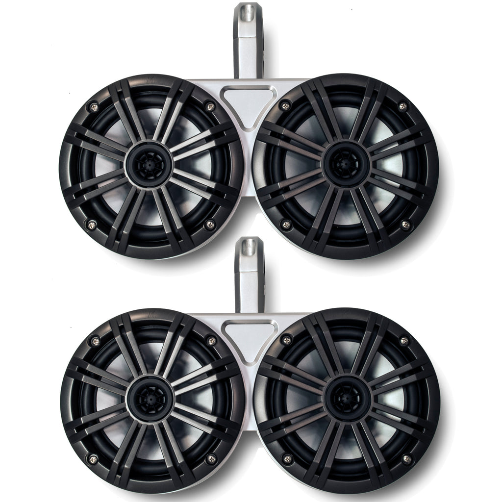White Dual Wake Tower System with Charcoal 6.5" Marine RGB LED Speakers X3916