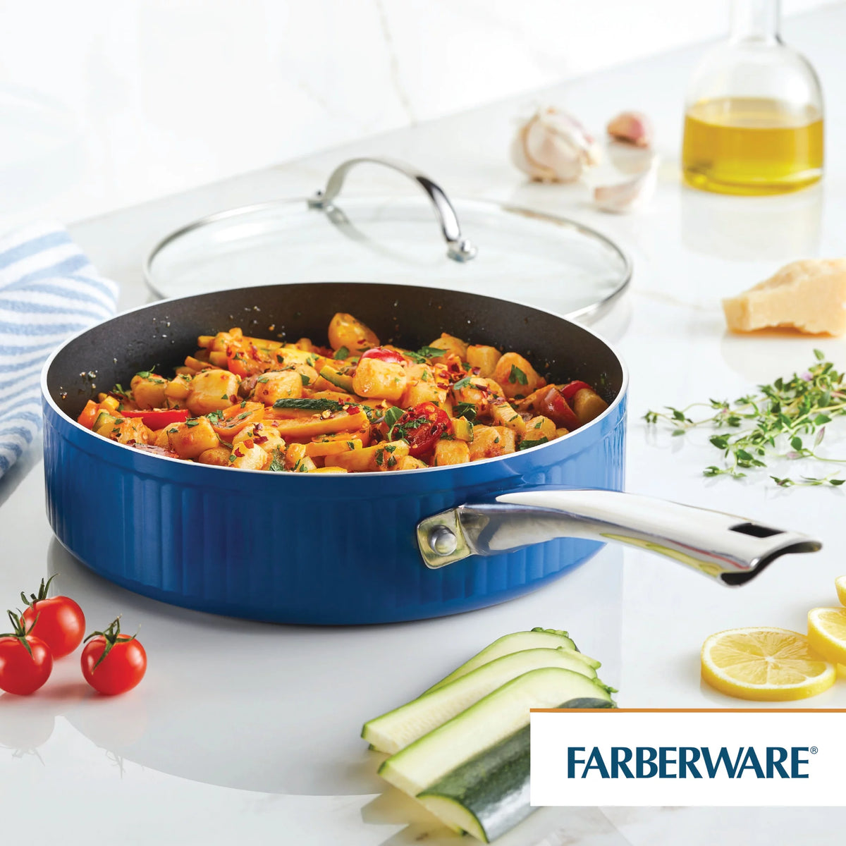 Blue 3 Qt Nonstick Cookware Saute Pan with Lid Q2521
