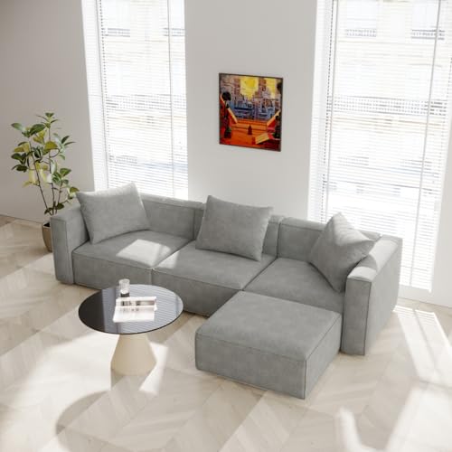 Grey L-Shape Sectional Sofa Set with Ottoman and Chaise H49264