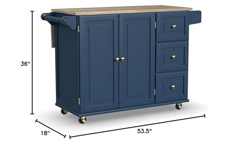 Off-White Mobile Kitchen Island Cart with Drop Leaf Breakfast Bar K90774