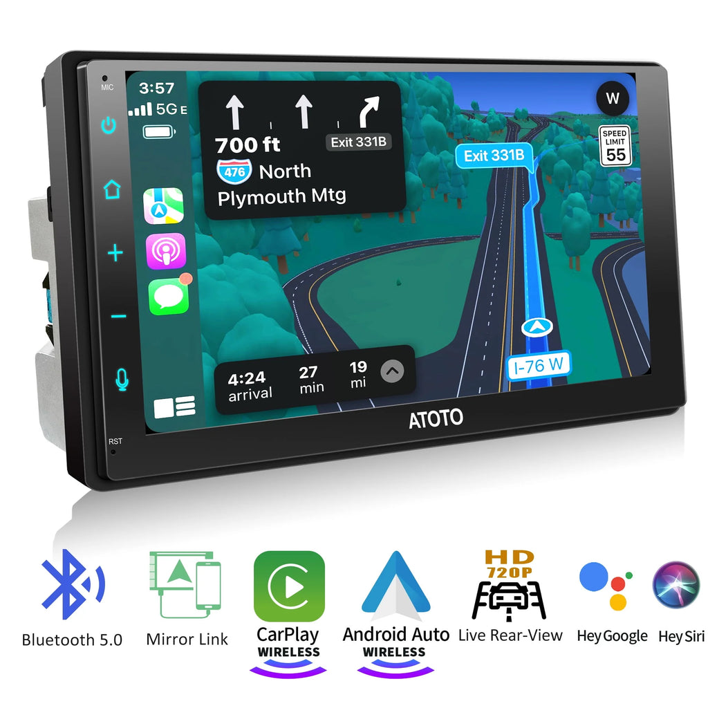 Double Din Car Stereo 7inch TouchScreen Wireless Apple Carplay Android Auto Bluetooth C825