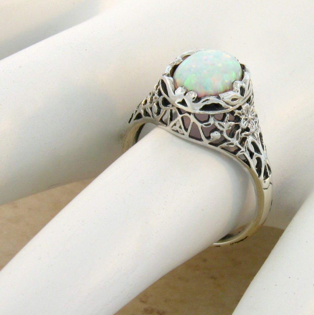 925 Sterling Silver Lab-Created Opal Ring D6383