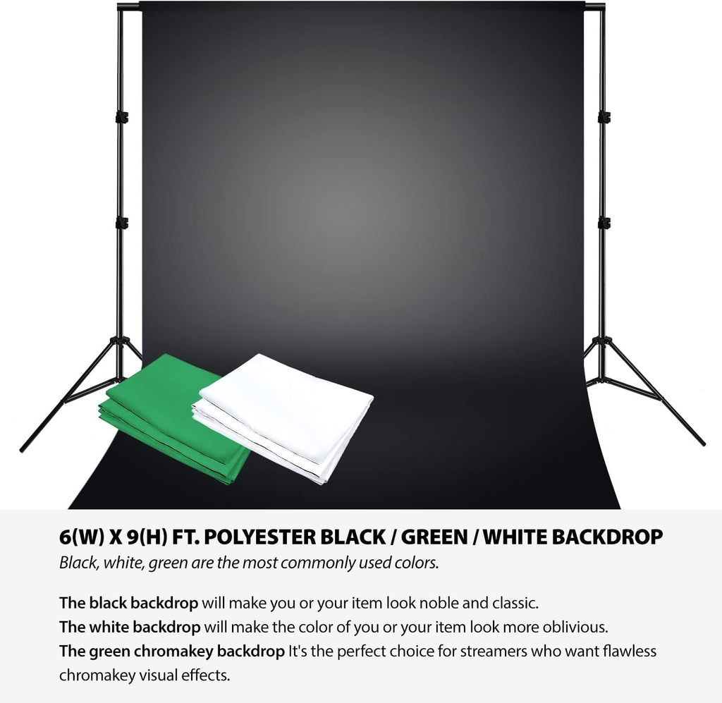 10 ft. Backdrop Support System and 800W 6500K Softbox Umbrella Background Continuous Lighting Kit with Carry Bag K326074