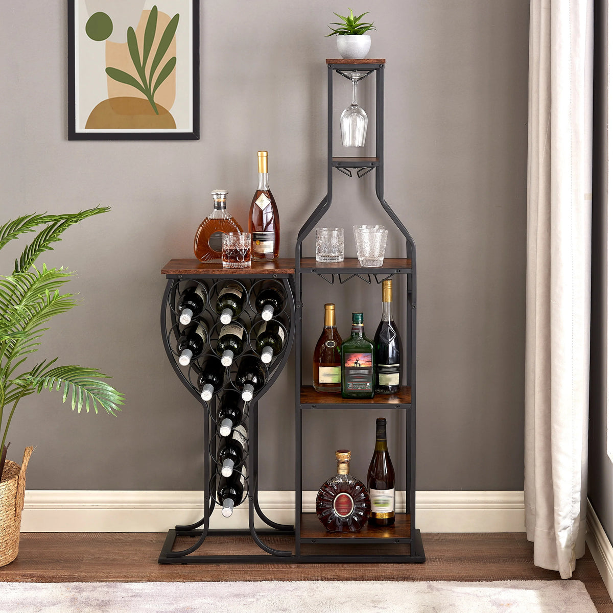Freestanding 5-Tier Wine Rack with Wine Glasses Holder T3878