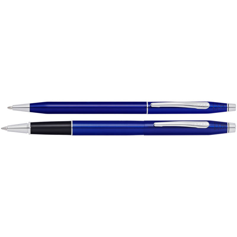 Translucent Blue Lacquer Ballpoint and Rollerball Pen Set D66985