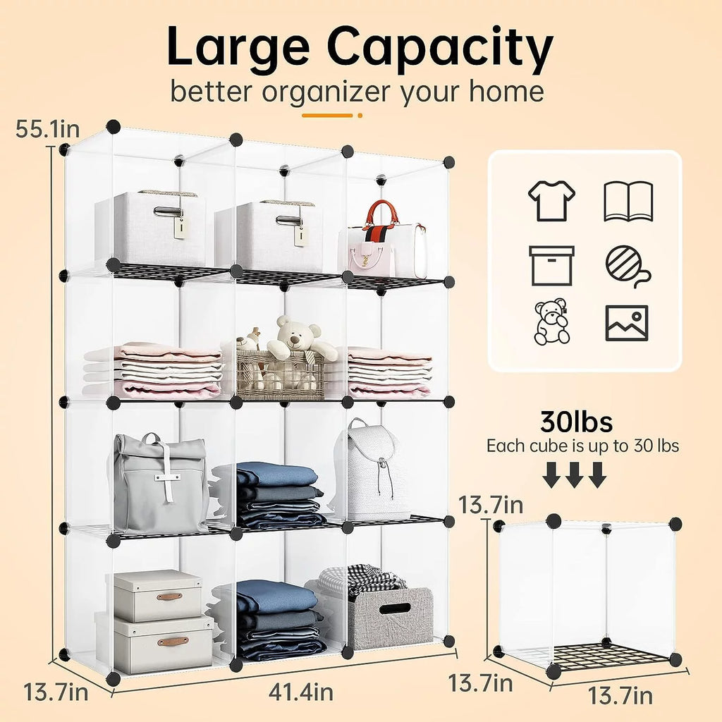 12 Cube Plastic Storage Organizer with Doors B72149