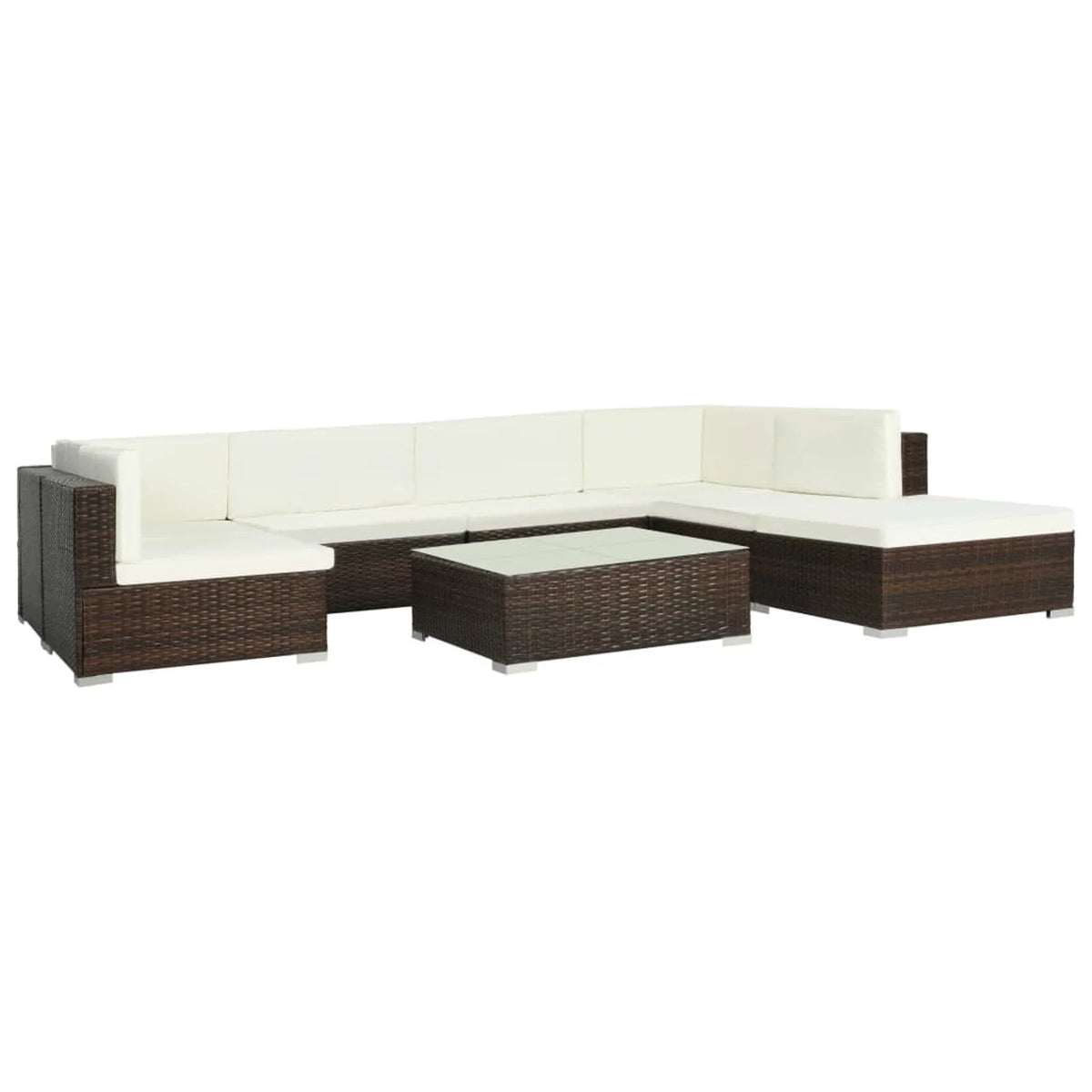 8 Piece Cream White Cushioned Sofa Set with Coffee Table and Ottoman W330