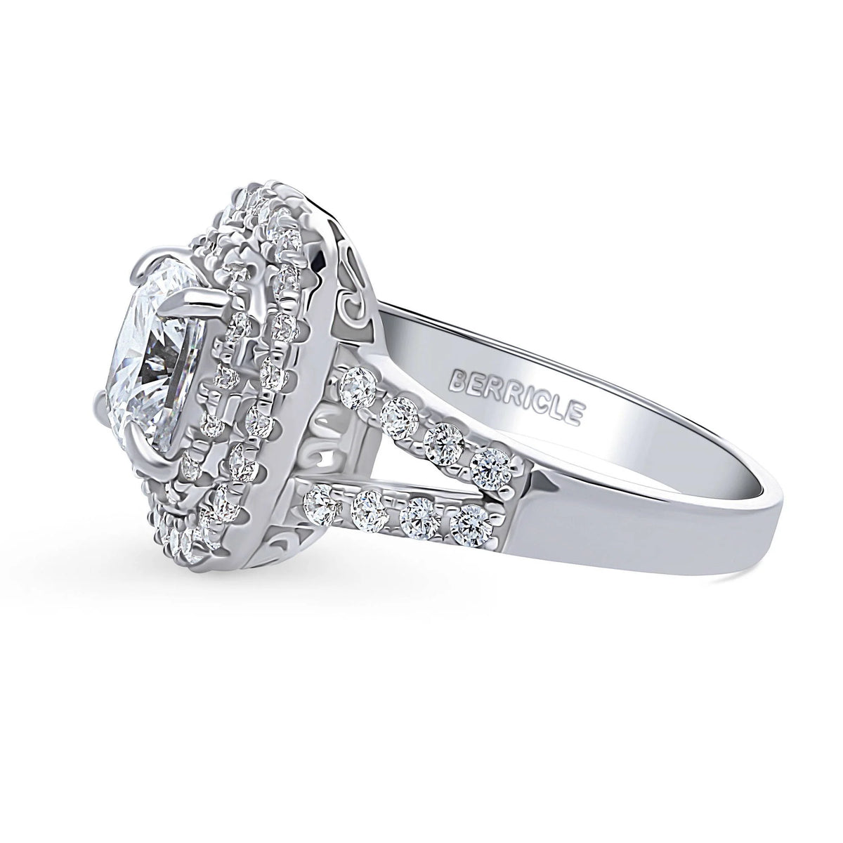 Sterling Silver Cushion Cut Cubic Zirconia Split Shank Ring E53207