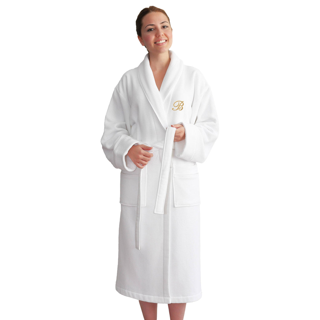 Gold Turkish Cotton Waffle Weave Terry Bath Robe F6046