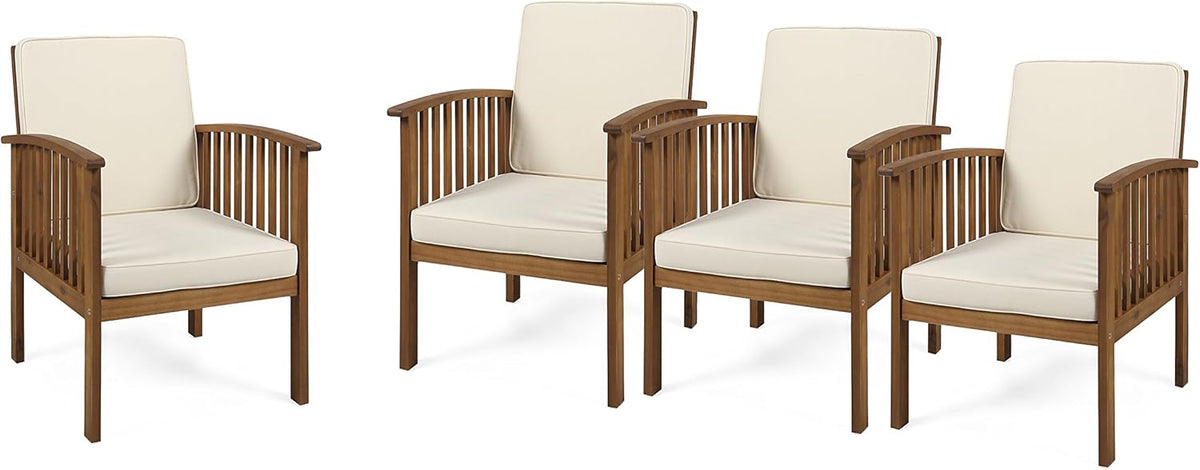 Brown Patina and Dark Teal Acacia Wood Club Chairs (Set of 4) P3479